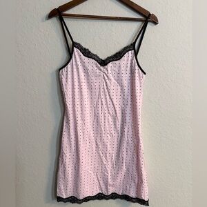 Seven Apparel Intimates Pink Polka Dot Lace Trim Slip Dress